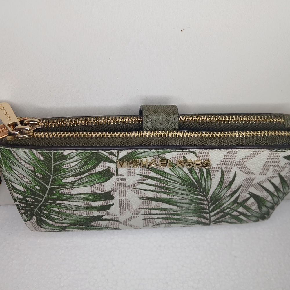 Michael Kors Jet Set Travel Double Wristlet Wallet Palm Leaf Monstera Leaf - Picture 3 of 11